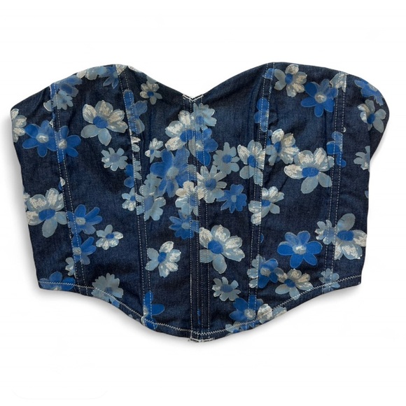 Floral Denim Crop Top - Picture 1 of 3
